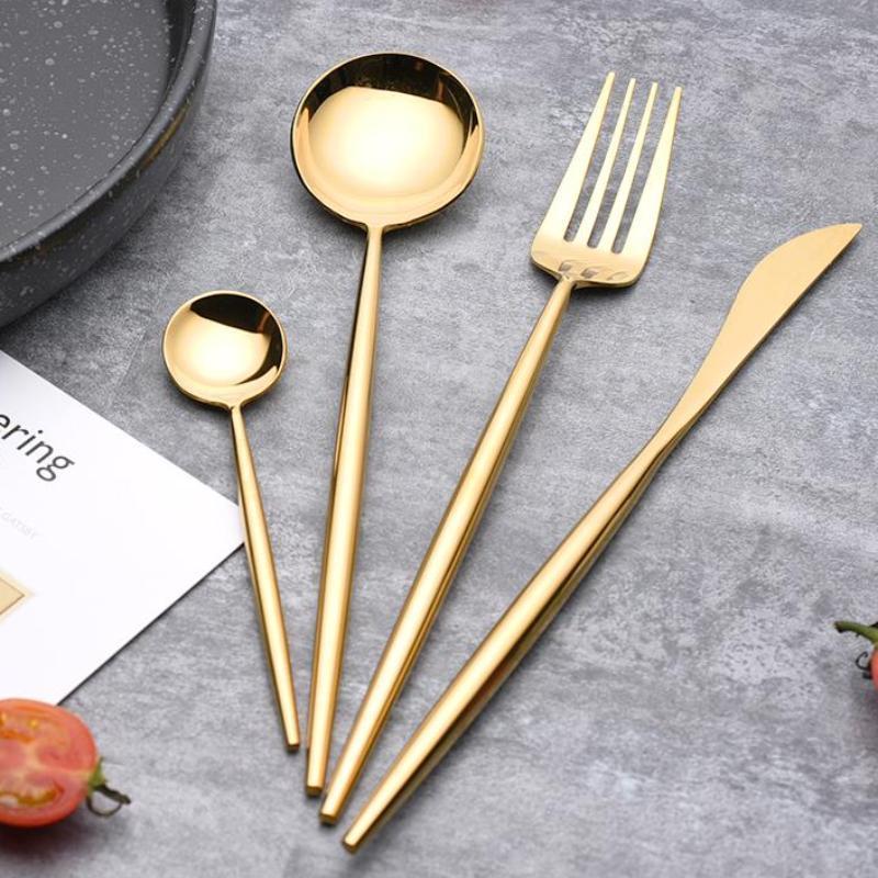 4 Pcs Mirror Surface Gold Cutlery Set - Nordic Side - 