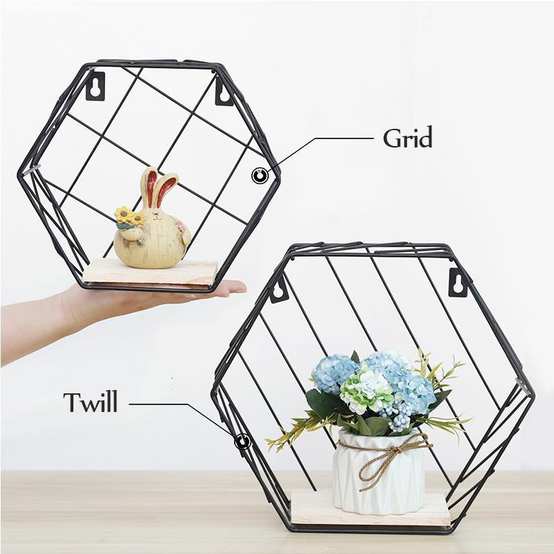 Wood Iron Hexagon Organiser Shelf - Nordic Side - 