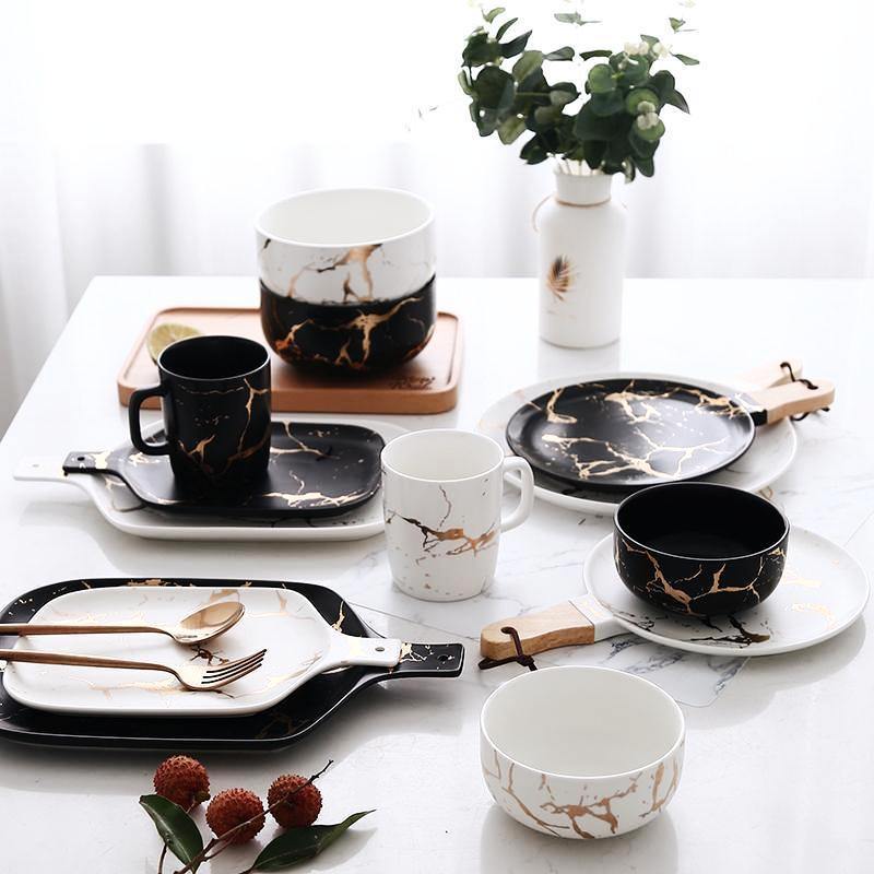 Gold Marble Glazed Ceramics - Nordic Side - 