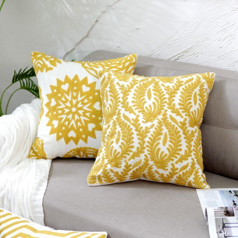 Yellow Classic Embroidery Cushions - Nordic Side - 