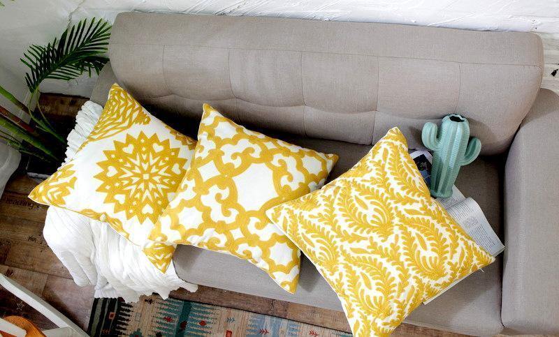 Yellow Classic Embroidery Cushions - Nordic Side - 