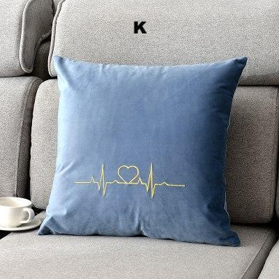 Letter Embroidered Velvet Cushion Cover - Nordic Side - 