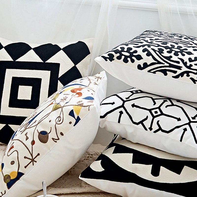 Black & White Embroidery Cushions - Nordic Side - 