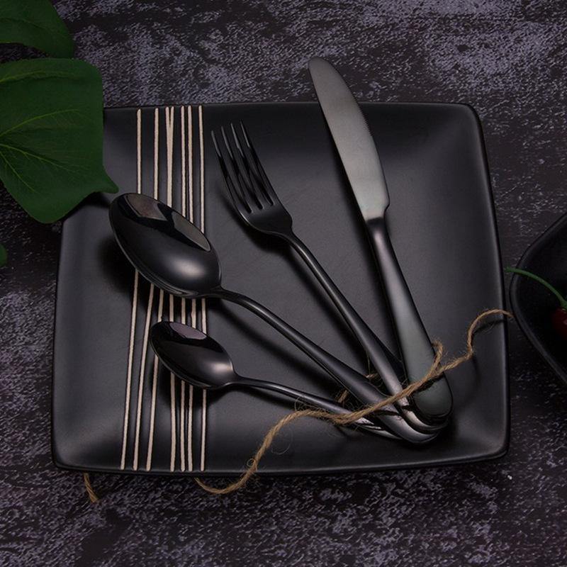 24pcs KuBac Hommi Luxury Golden Stainless Steel Steak Knife Fork Set Gold Rainbow black Cutlery Set With Luxury Wood Gift Box - Nordic Side - 