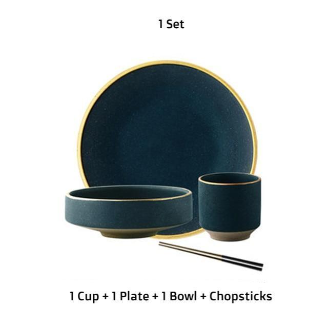 Golden Rim Dark Green Dinnerware - Nordic Side - 