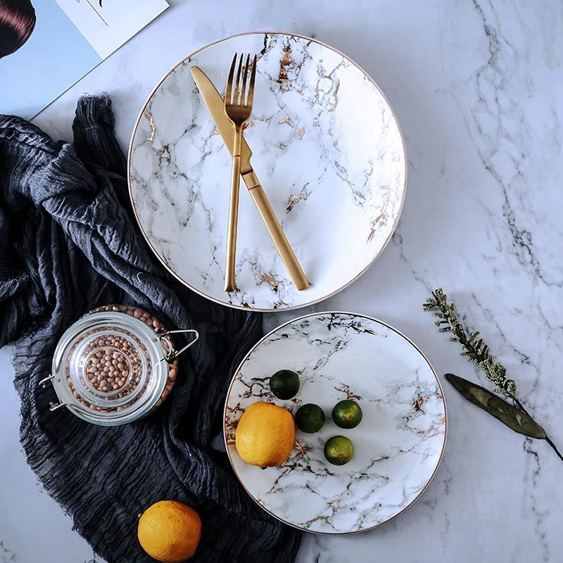 Set of 4 Unique Marble Ceramic Dinner Plates - Nordic Side - 12-07, feed-cl0-over-80-dollars