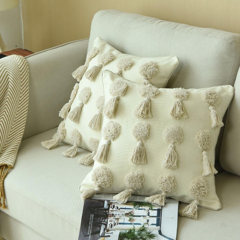 Embroidered Tassel Cushion - Nordic Side - 