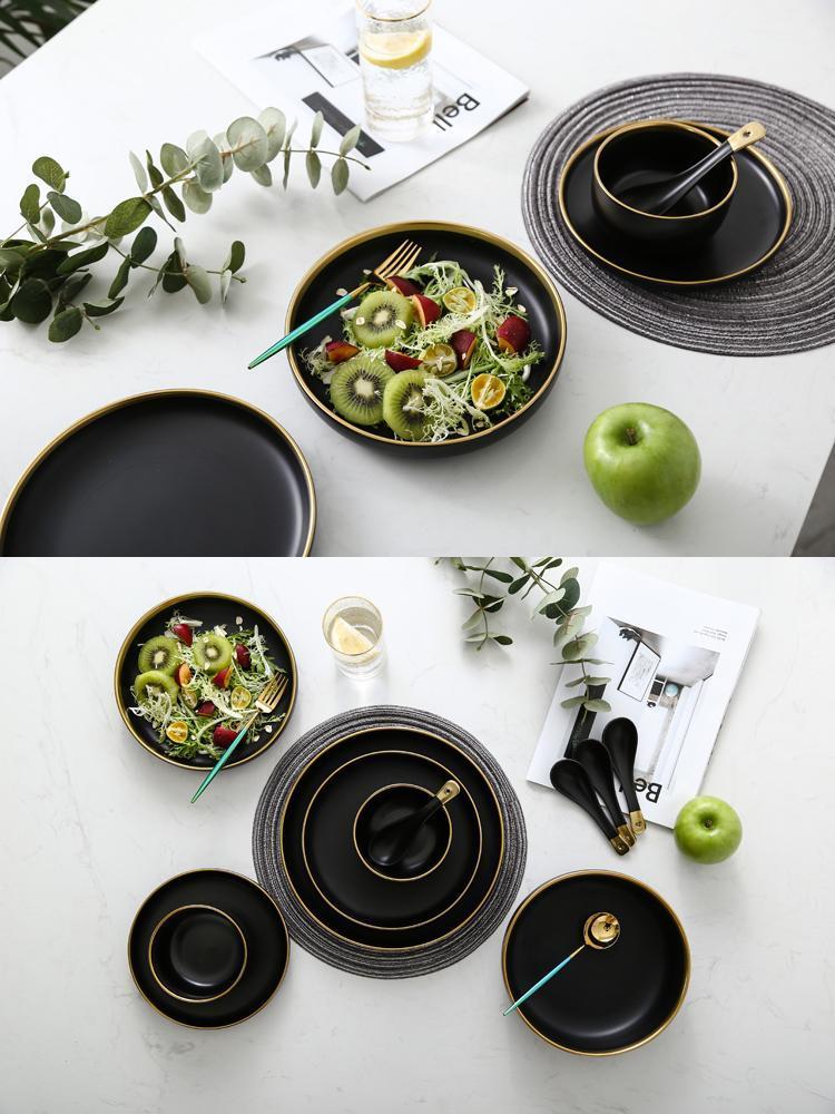 Black & White Ceramic Dinnerware with Gold Rim - Nordic Side - 