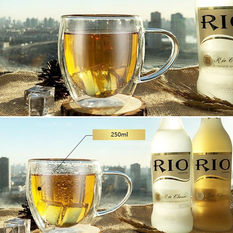 300 400 500ml Coffee mug Heat-resistant double glass transparent mug tea Milk Lemon Juice drinking cup handle Drinkware - Nordic Side - 