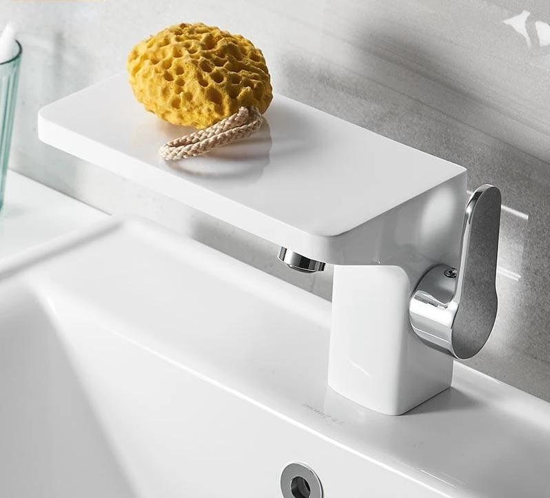 Portia - Porcelain Faucet with Mini Shelf - Nordic Side - 09-11, bathroom, bathroom-collection, bathroom-faucet, bathroom-shelf, fab-faucets, faucet, feed-cl0-over-80-dollars, kitchen, kitche