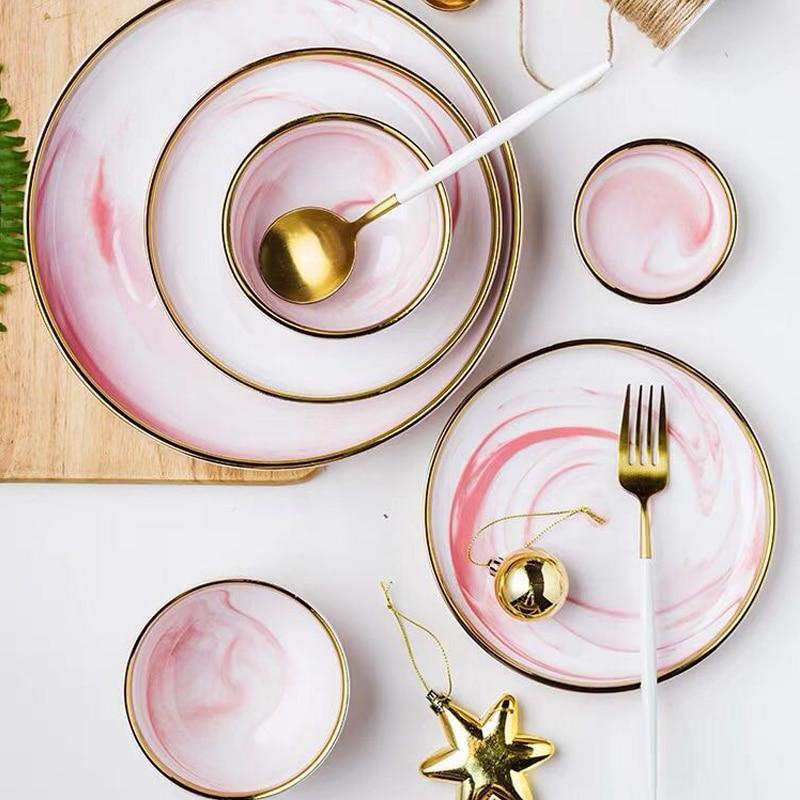 Pink Marble with Gold Rim Dinnerware - Nordic Side - 