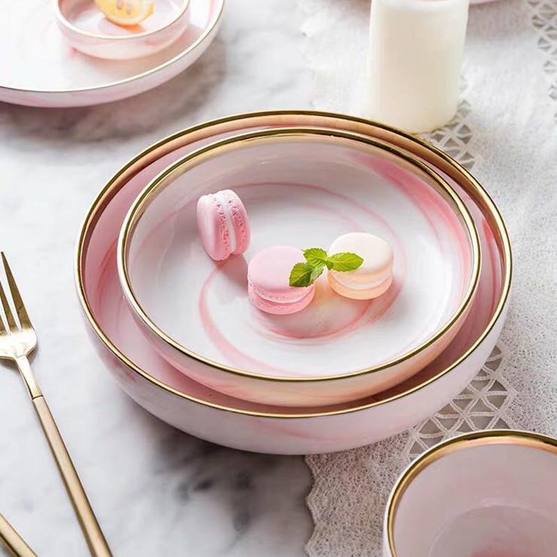 Pink Marble with Gold Rim Dinnerware - Nordic Side - 