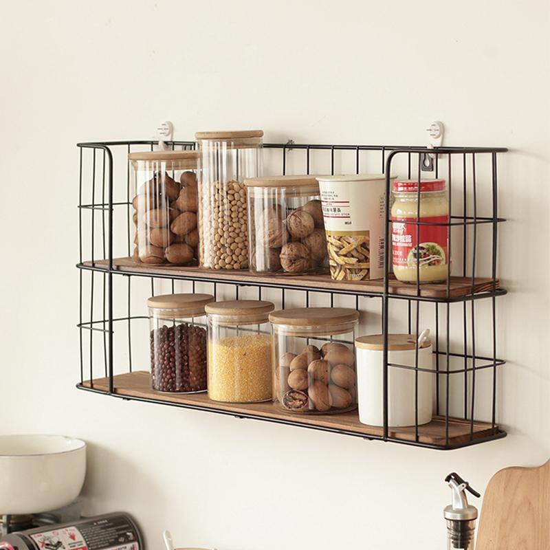 Iron & Wood Wall Storage Rack - Nordic Side - 