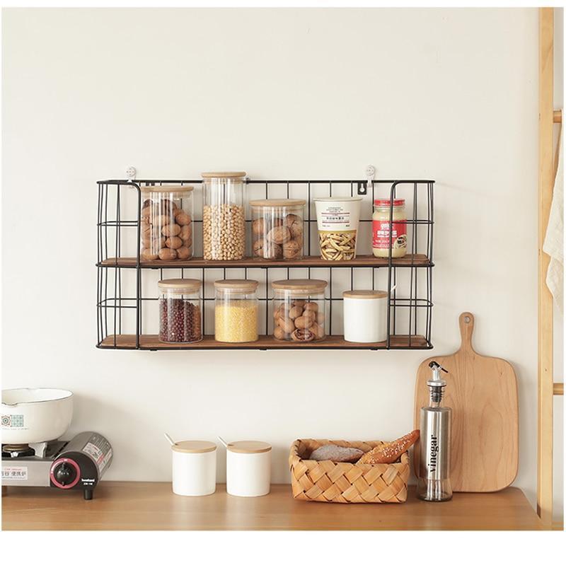 Iron & Wood Wall Storage Rack - Nordic Side - 