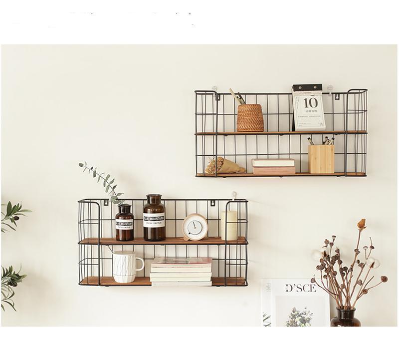 Iron & Wood Wall Storage Rack - Nordic Side - 