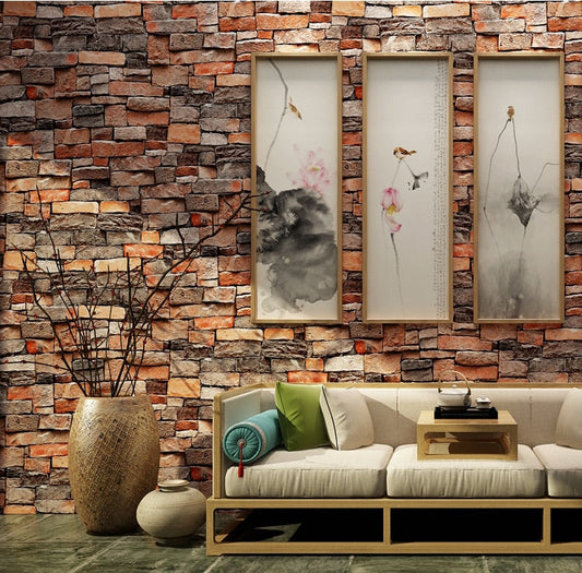 Vintage Stone 3D Brick Wallpaper