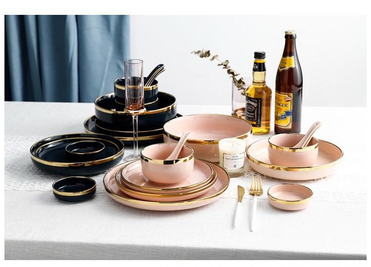 Black & Pink Dinnerware with Gold Rim - Nordic Side - 