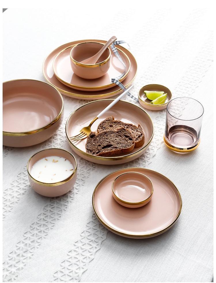 Black & Pink Dinnerware with Gold Rim - Nordic Side - 