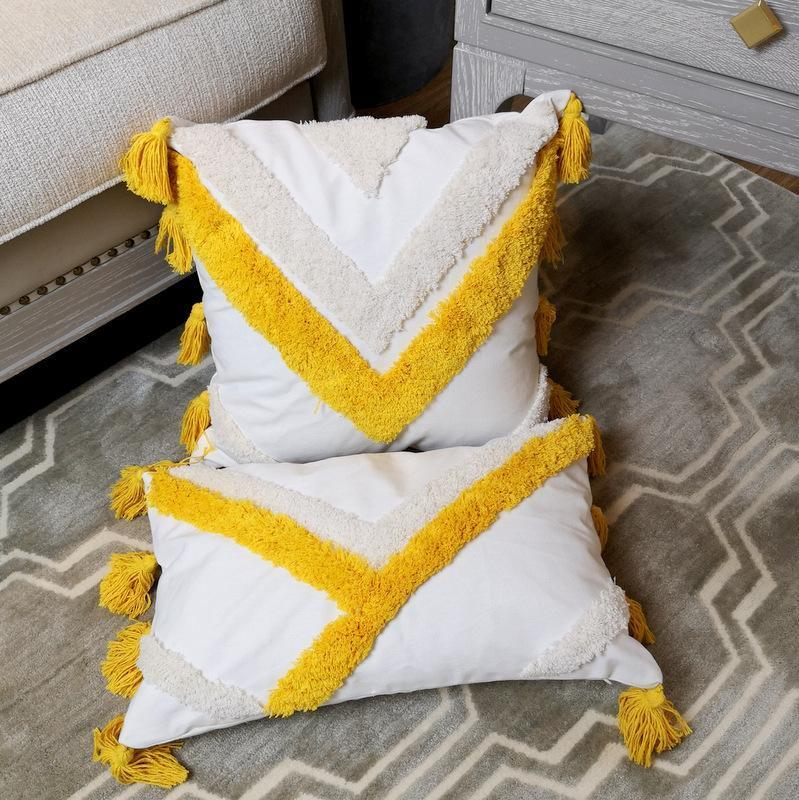 Boho Yellow Stripe Embroidery Cushion - Nordic Side - 