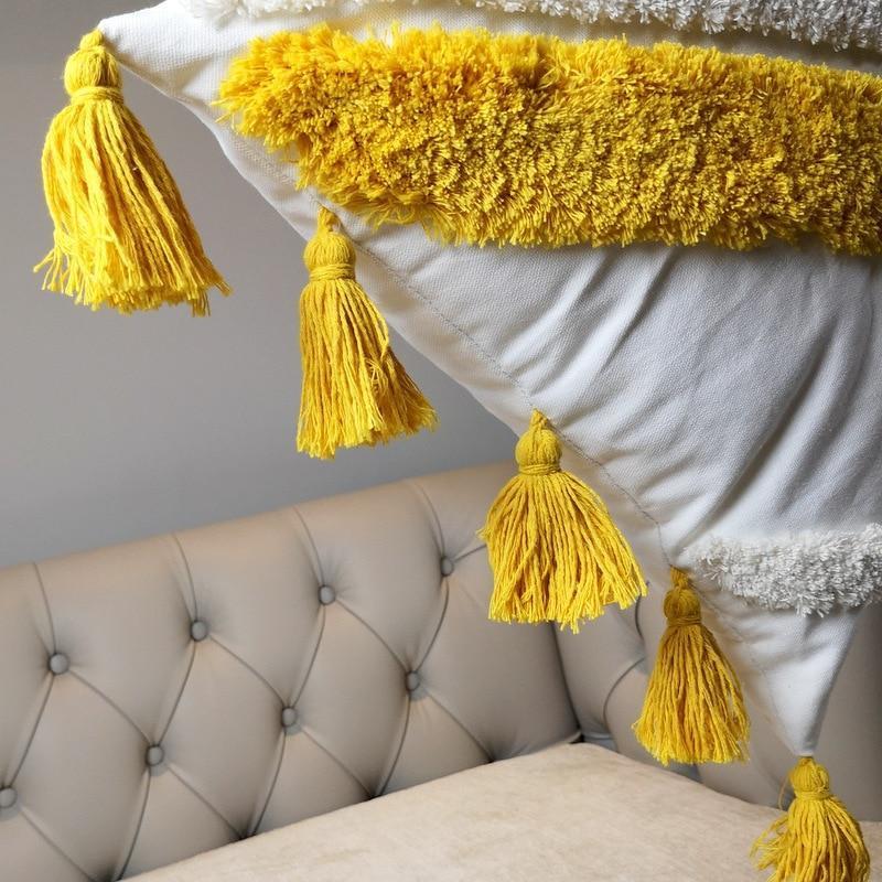 Boho Yellow Stripe Embroidery Cushion - Nordic Side - 