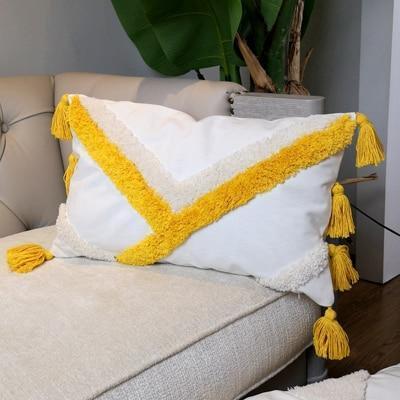 Boho Yellow Stripe Embroidery Cushion - Nordic Side - 