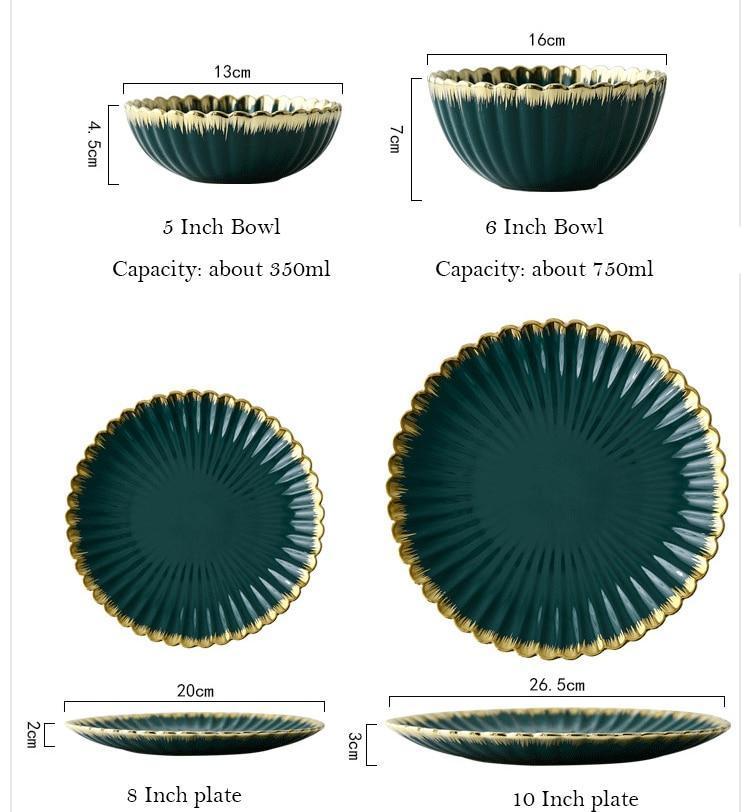 Green with Gold Rim Dinnerware - Nordic Side - 