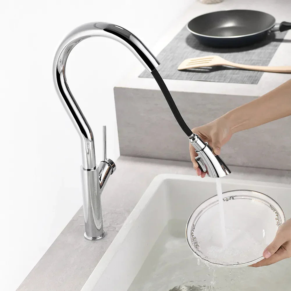 Nate - Retractable Curved Modern Kitchen Faucet