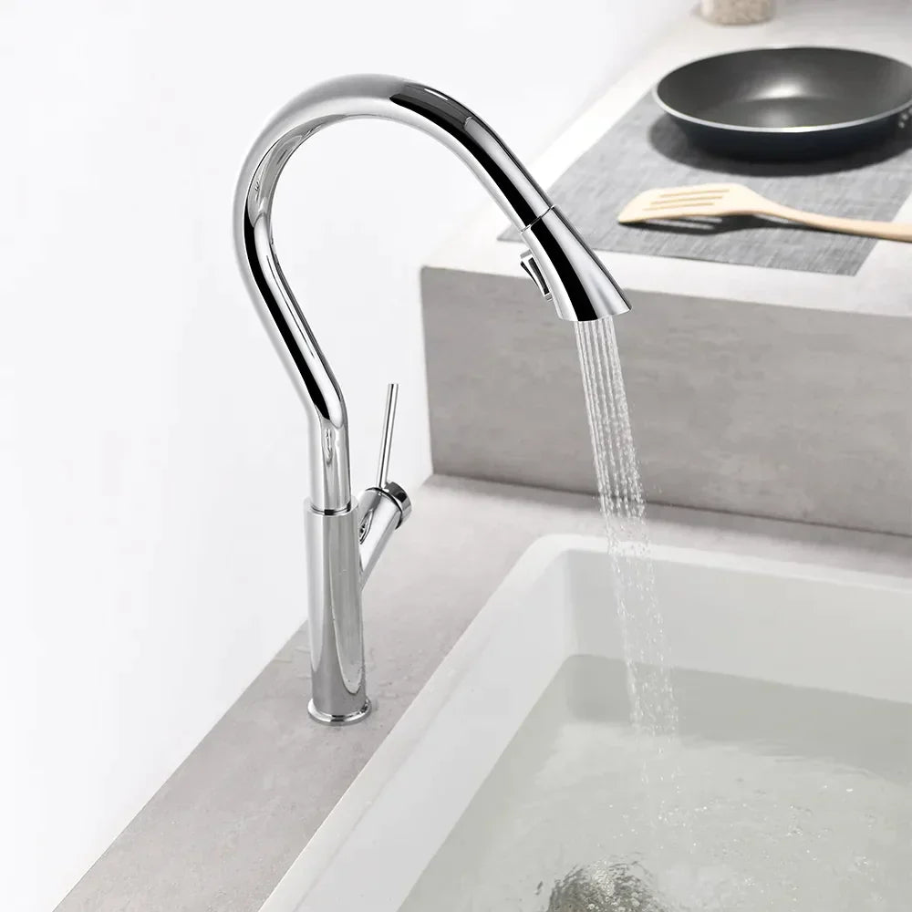 Nate - Retractable Curved Modern Kitchen Faucet