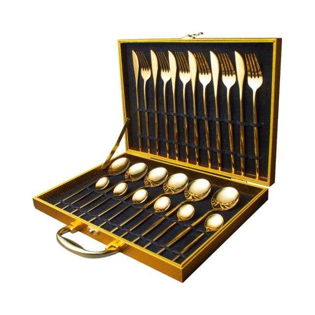 24Pcs 24-Piece Gold Flatware Set