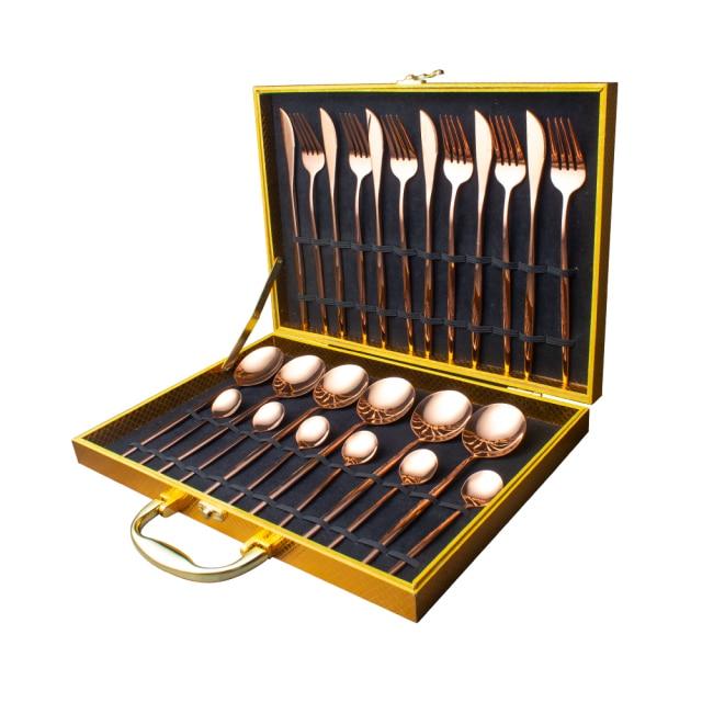 24Pcs 24-Piece Gold Flatware Set