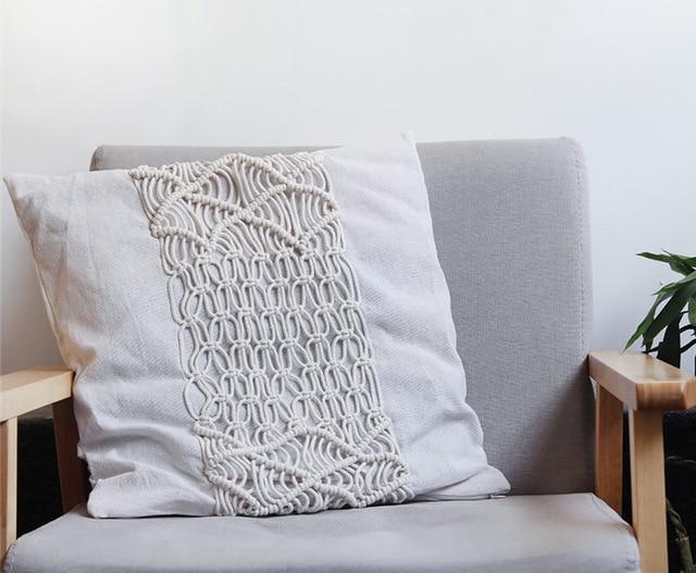 Hand Woven Macrame Pillow Cushion Cover - Nordic Side - Living Room, MacramÃ©, not-hanger, Pillows