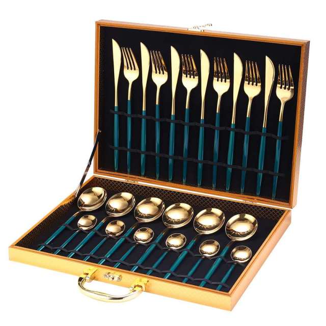 24Pcs 24-Piece Gold Flatware Set