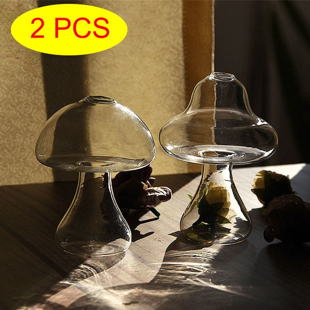 Mushroom Glass Flower Vase Decor