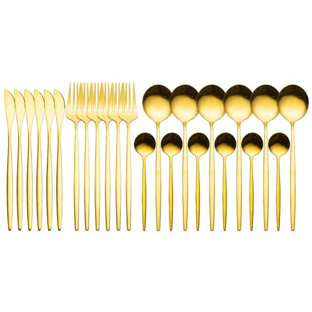 24Pcs 24-Piece Gold Flatware Set