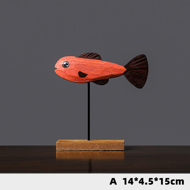 Wood Fish Sculpture Decorative Art