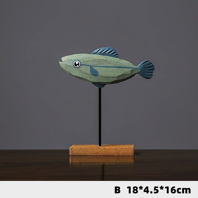 Wood Fish Sculpture Decorative Art