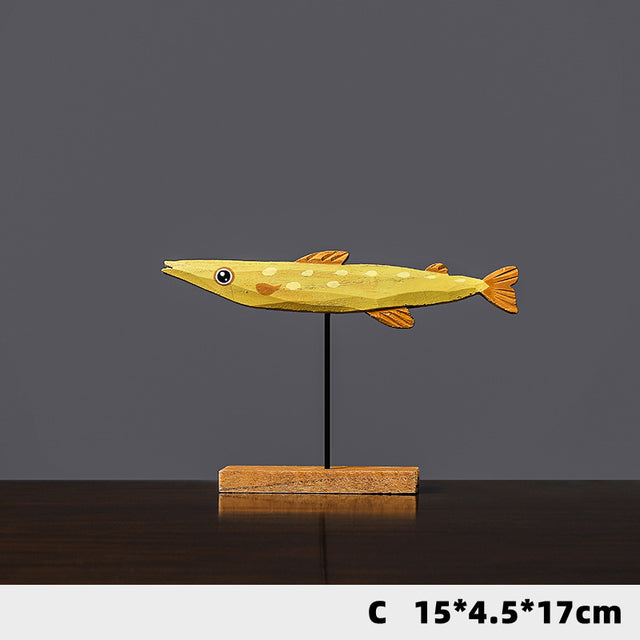 Wood Fish Sculpture Decorative Art