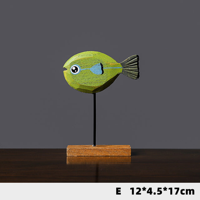 Wood Fish Sculpture Decorative Art