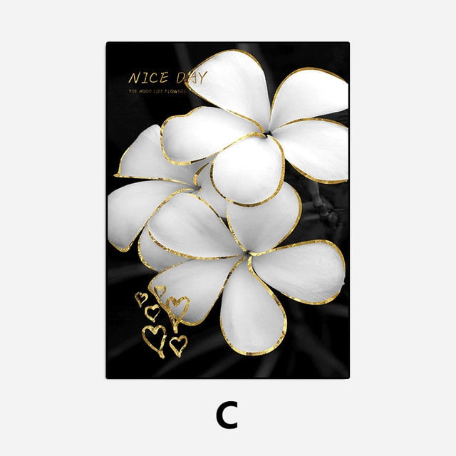 Black Background White Flower Poster