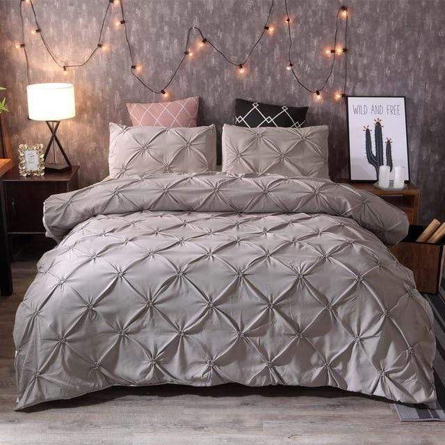 Pinch Pleat Duvet Cover Set - Nordic Side - bed, bedding, bis-hidden, duvet