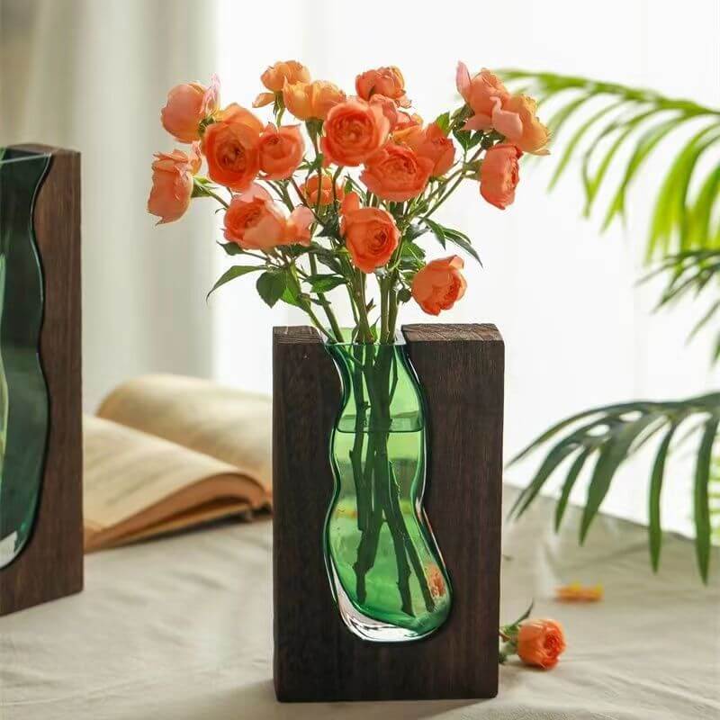 Wooden Holder Glass Vase Decor