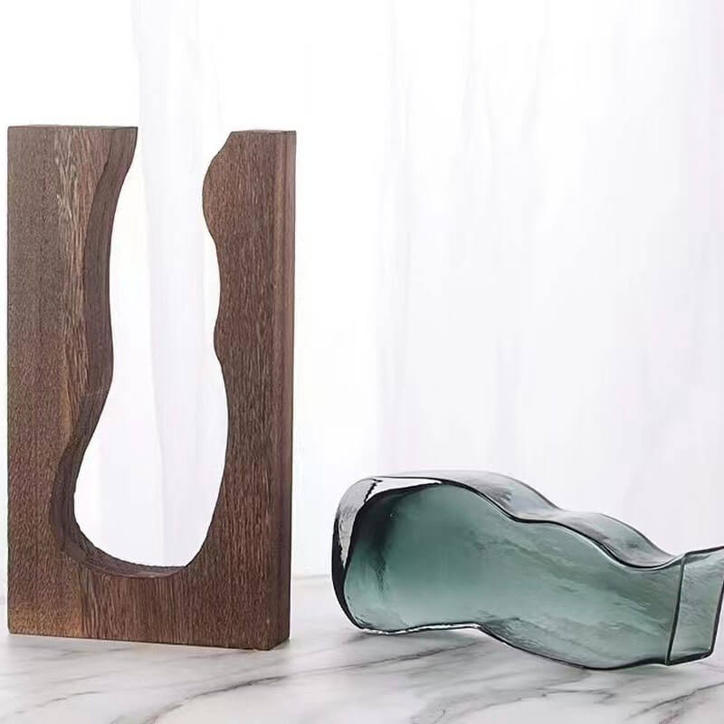 Wooden Holder Glass Vase Decor