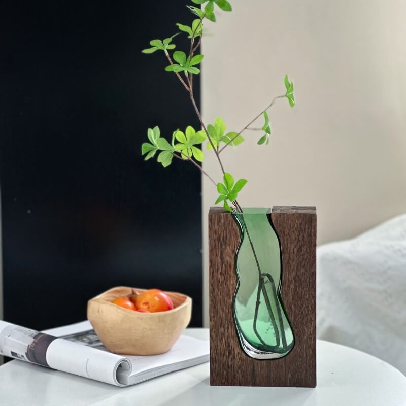 Wooden Holder Glass Vase Decor