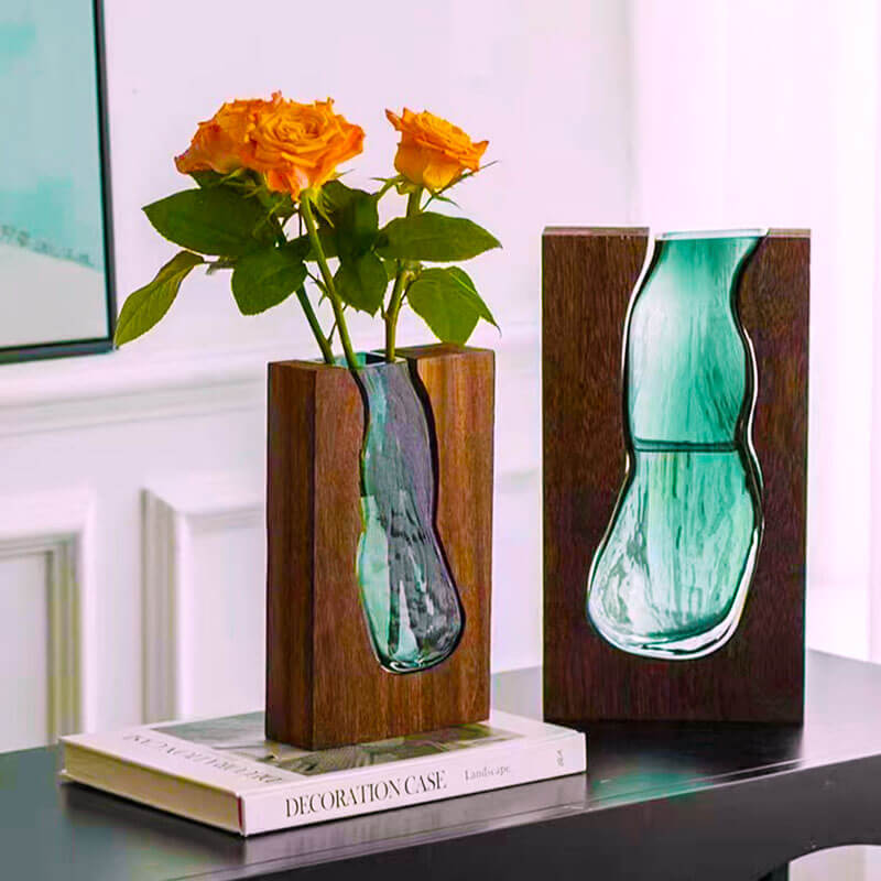 Wooden Holder Glass Vase Decor