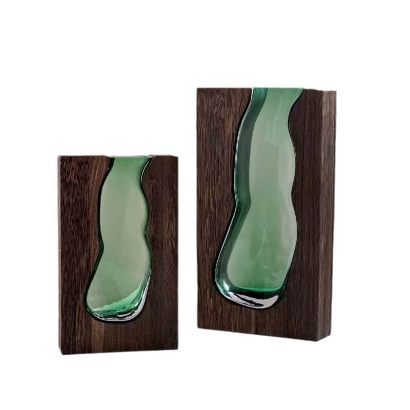 Wooden Holder Glass Vase Decor