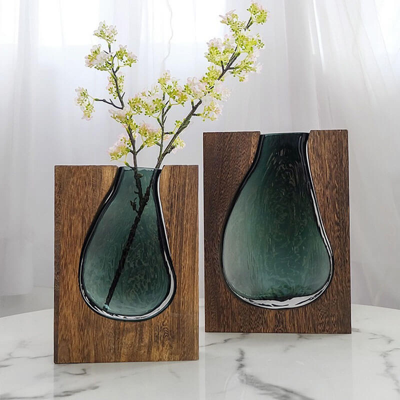 Wooden Holder Glass Vase Decor