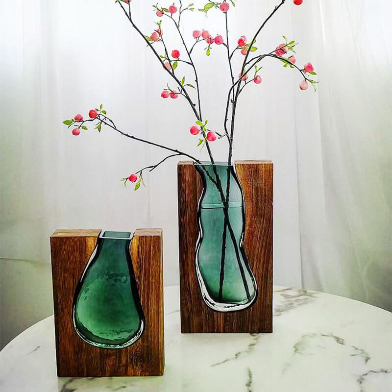 Wooden Holder Glass Vase Decor