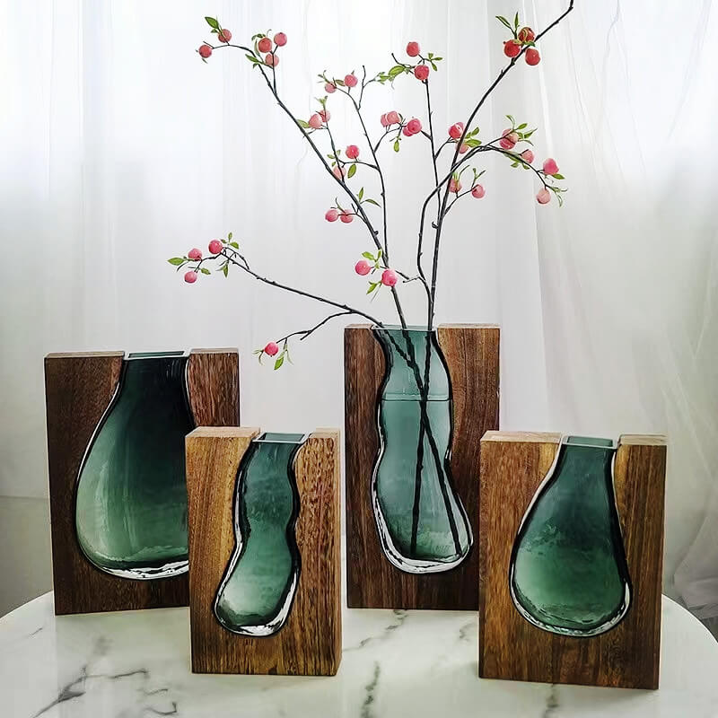 Wooden Holder Glass Vase Decor